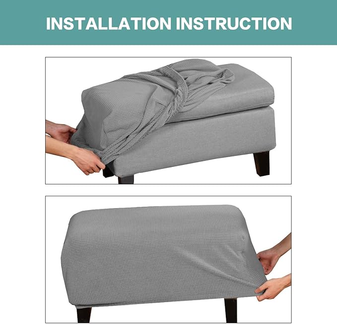 Turquoize Stretch Ottoman Cover Ottoman Slipcover Sofa Cover Footstool Protector Storage Ottoman Covers Furniture Protector Soft Rectangle slipcover with Elastic Bottom (Large, Dove)