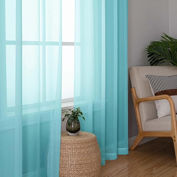 Lecloud Aqua Sheer Curtains for Living Room 78 Inches Long 2 Pcs, Dual Rod Pockets Light Filtering Airy Home Decor Window Curtains for Bedroom, Solid Color Voile Drapes, Each Panel 42" W x 78" L