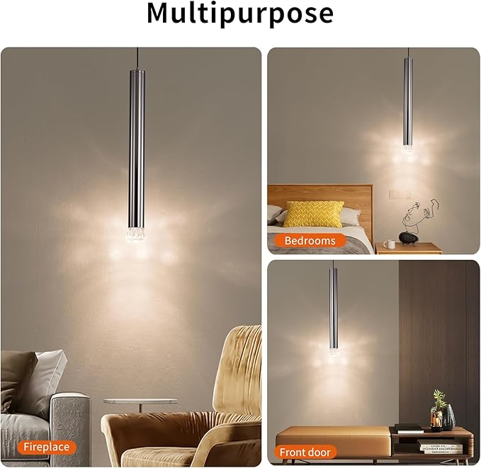 Modern LED Pendant Light, Luxury Diamond Mini Strip Hanging Light, 3 Color Temperatures, Kitchen Island Ceiling Lighting Fixtures for Dining Room, Bar, Hallway, Living Room, Bedside