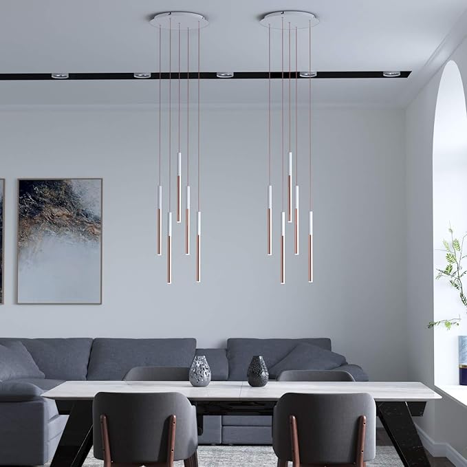 ALTAIR 5 Mini Pendant Lighting White-Copper - LED Hanging Light Fixture for Kitchen Island, Bar, Foyer - Cluster Pendants - Dimmable, Adjustable Wire, Lamp Bulb Included