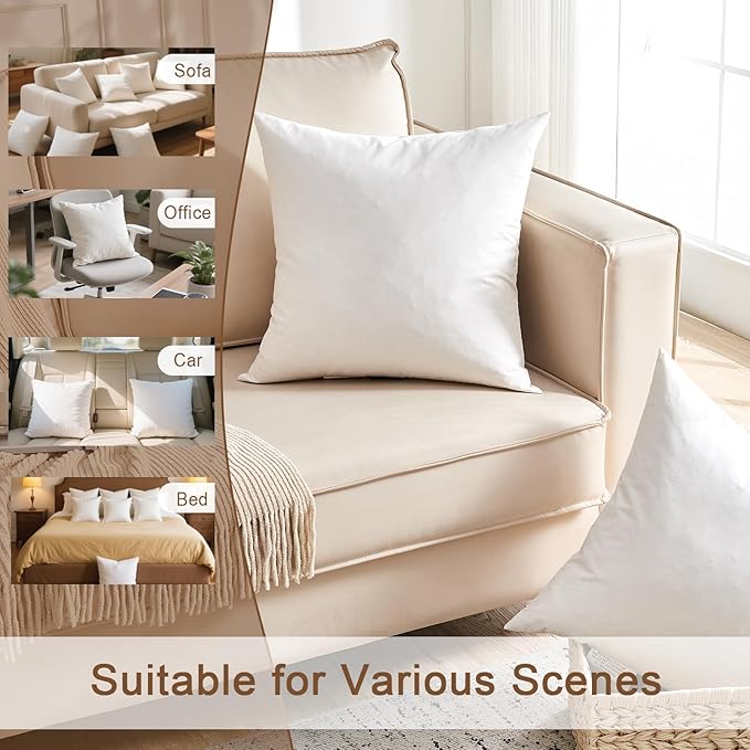 Organic Feather Down Lumbar Pillow Inserts (14x24 Inch, Set of 2) - 100% Cotton Shell, Filling of Feathers & Memory Foam, Rectangular Decorative Pillow Form Core for Couch, Sofa, and Bed