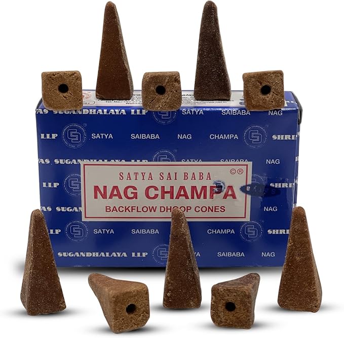 Nag Champa Backflow Incense Cones for Waterfall Aromatic Smoke Fountain Haze Falls and Mat Bundle - Pack of 12