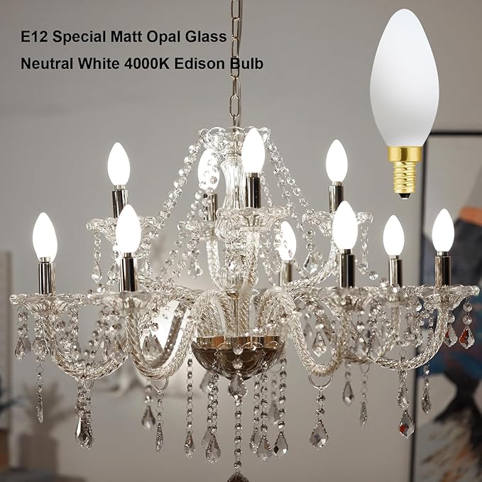 E12 Frosted led Bulb 6W Equivalent E12 Candelabra Bulb 60 watt Daylight 4000K Matt White Glass AC120V 600LM Dimmable B11 for Chandeliers,Ceiling Fan and Wall sconces Pack of 6