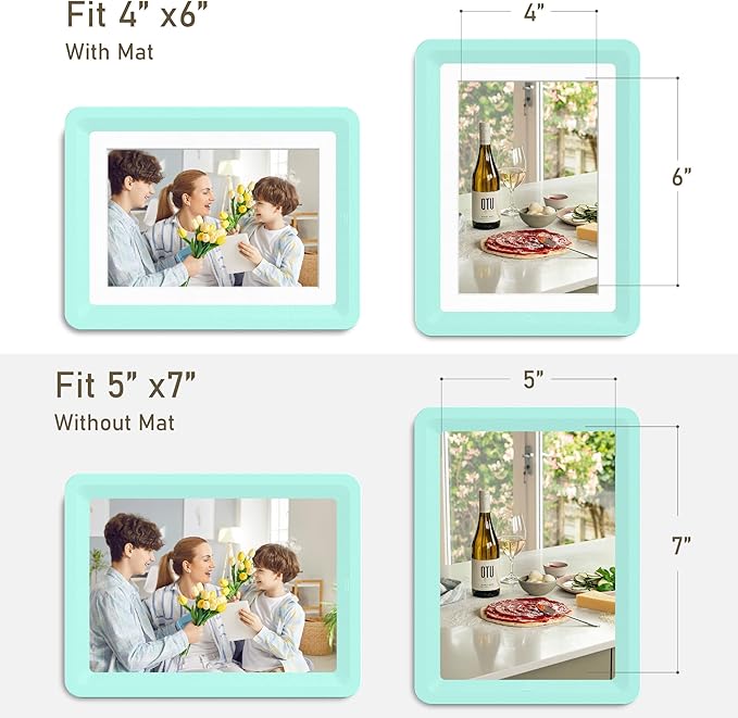 Green 5x7 Picture Frame with Acrylic Front 1 Pack, ABS Frame for 5x7 or 4x6 Photos, Shatterproof UV-Resistant Tabletop Photo Frame, Vertical/Horizontal Display for Home Décor