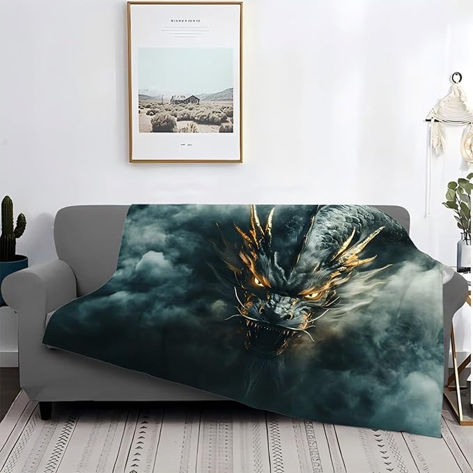Tijuboni Chinese Dragon Throw Blanket Black Dragon Gifts for Men Women Girls Boys Kids Adults Soft Flannel Fleece Blanket for Couch Sofa Bed Home Decor 60"x80"