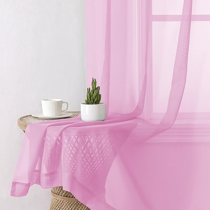 Lecloud Light Pink Sheer Curtains 90 Inches Long 2 Panels, Farmhouse Voile Living Room Drapes with Dual Rod Pocket, Elegant Airy Semi Sheer Curtains for Bedroom, Each Panel 42 X 90 Inch