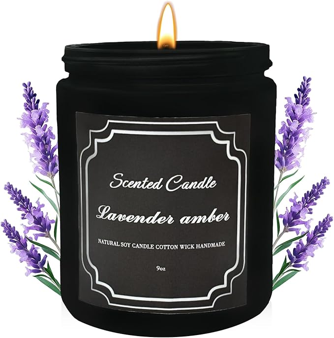 Panoata Lavender Amber Scented Candle – 7oz Soy Wax Candle for Home, Calming & Cozy Aromatherapy Blend, Long-Lasting Clean Burn, Ideal for Relaxation & Mood