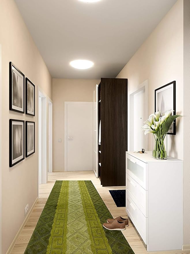 Custom Size Hallway Runner Rug, Slip Resistant, 26 Inch Wide X Your Choice of Length, Meander Green, 26 Inch X 24 feet