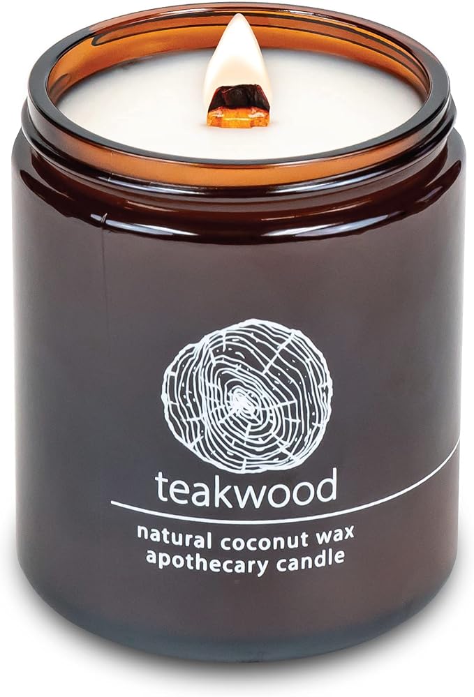 Hemlock Park Crackling Wood Wick Candle Handcrafted with Natural Coconut Wax (Standard 8 oz, Teakwood)