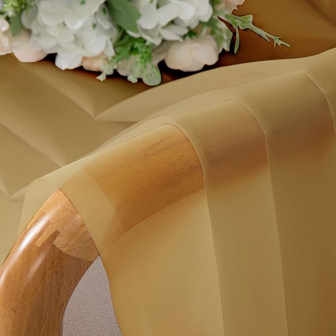 Lecloud Gold Sheer Curtains 72 Inch Length 2 Panels, Light Filtering Voile Window Drapes for Bedroom, Dual Rod Pocket Living Room Elegant Window Treatments, 40 W x 72 L Inches, Gold
