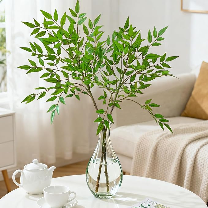 2 Pcs Fake Plants Green Nandian 35.4 Inch Greenery Stems for Vase Decor, Artificial Plants Faux Branches for Vase Filler Fake Leaves Office Home Decor