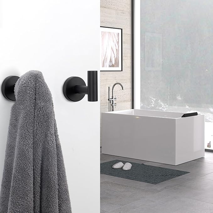 NearMoon Bath Towel Hooks- SUS 304 Stainless Steel Robe Hook Holder, Heavy Duty Coat Hook for Bathroom Livingroom Hotel Kitchen Garage, Wall Mounted (Matte Black, 3 Pack)