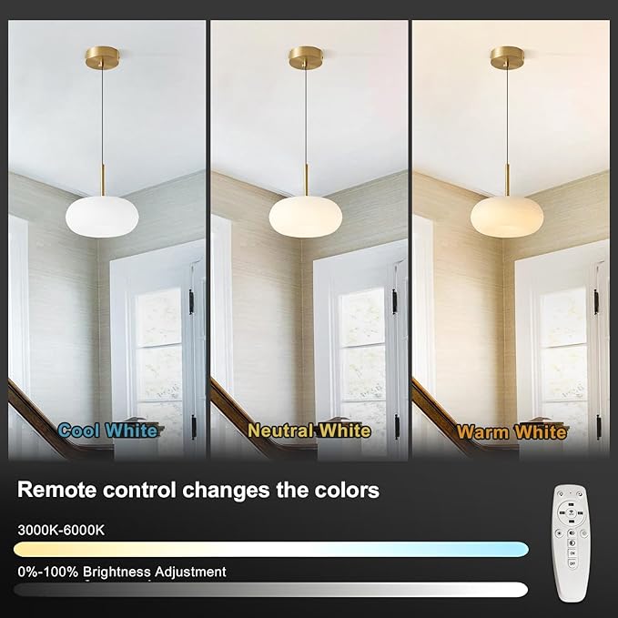 Gold Globe Pendant Light Fixture Vintage Hanging Light Fixtures Modern Pendant Lights Kitchen Island Set of 2 Farmhouse Dimmable LED Pendant Light with Remote Control MPL02-20G-2 (2 Pack)