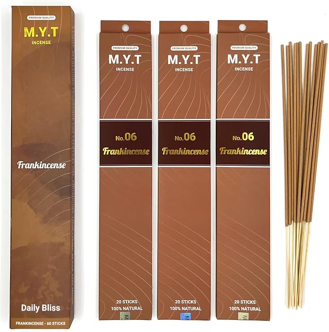 M.Y.T Frankincense Incense Sticks Natural – Pure Resin-Based Aromatherapy – Long-Lasting, Low Smoke – Ideal for Meditation, Prayer & Purifying Air – 60 Sticks