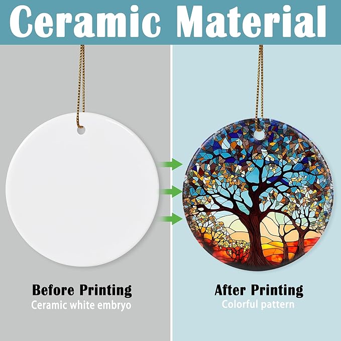 Tree of Life Ornament, 2.8" Ceramic Christmas Keepsake Ornaments, Holiday Decor Gifts