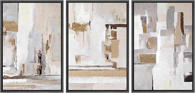 SIGNWIN Framed Canvas Print Wall Art Set Abstract Geometric Neutral Beige and White Illustrations Modern Art Decorative Rustic Calm/Zen for Living Room, Bedroom, Office - 24"x36"x3 Black