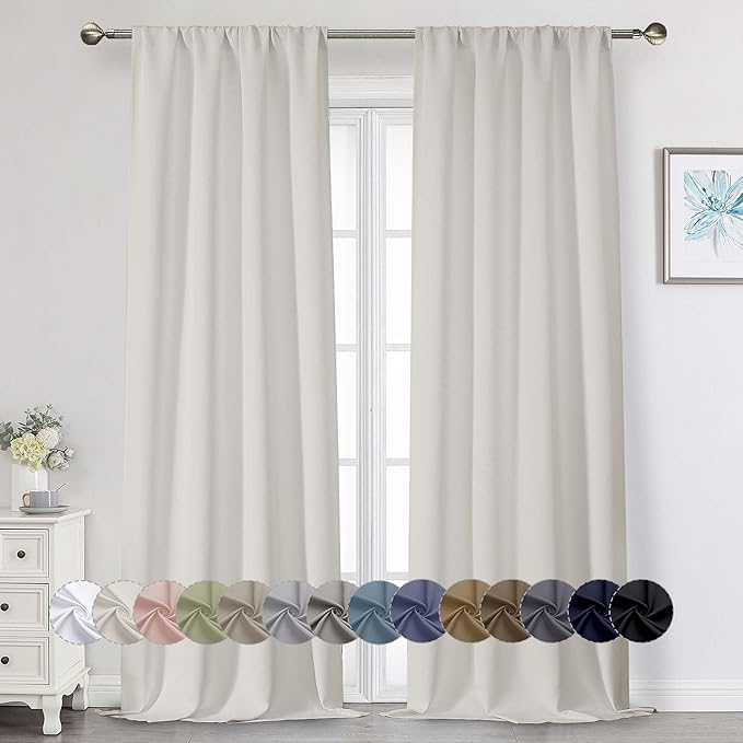 Natural Curtains for Bedroom Living Room 96 Inches Long 2 Panels Set, Soft Solid Light Filtering Thermal Insulated Window Treatments, Modern Rod Pocket Curtain, Natural, Each 40" Wx96 L