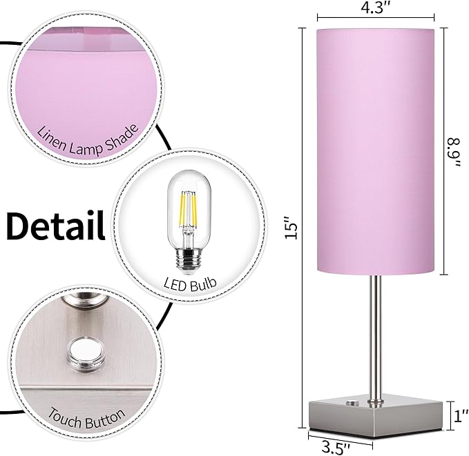 AVV Cordless Table Lamp with Dimmable, Rechargeable 3 Modes Battery Powered Bedside Lamp, Battery Operated Lamps for Night Stand, Touch Lamp for Bedroom, Living Room, 15 Inch Pink 2PK
