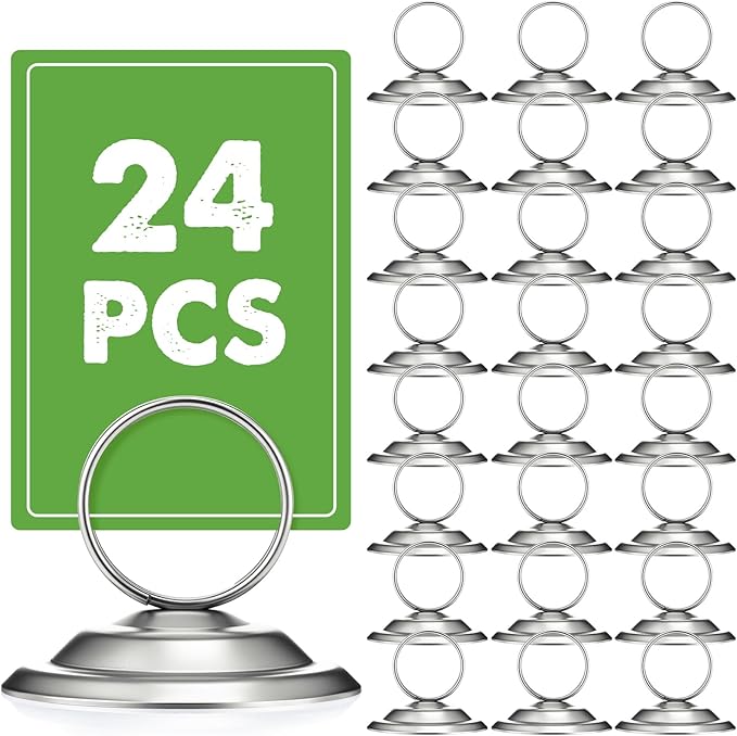 24 Pcs Table Number Holders-Metal Place Card Holders Table Number Stands Tabletop Sign Stands for Photos, Menu, Memo, Notes, Wedding, Restaurant, Banquet, Birthday(Matte Nickel)
