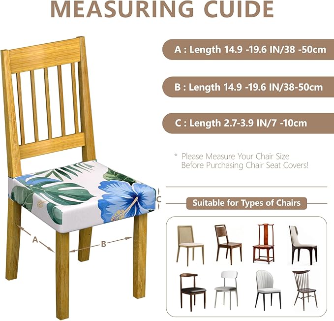 Stretch Dining Chair Seat Covers Set of 6,Dining Chair Slipcovers, Floral Printed Chair Covers,Soft Fabric Washable Upholstered Chair Seat Protector, No Rear Covers for Home Kitchen Dining Room