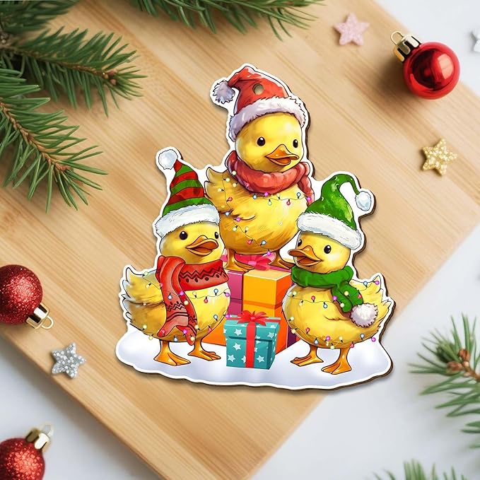 Cute Duck Christmas Ornament – Three Holiday Ducks with Lights and Gifts, Funny Farmhouse Tree Decoration, Farm Animal Family Keepsake 2025 for Women