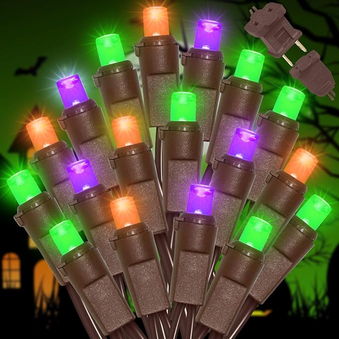 LAMPHOME Orange Purple Green Halloween Lights- 21.6FT 100LED Christmas Lights, Mini led String Light for Indoor Outdoor Home Holiday Party Wedding Independence Day Decoration