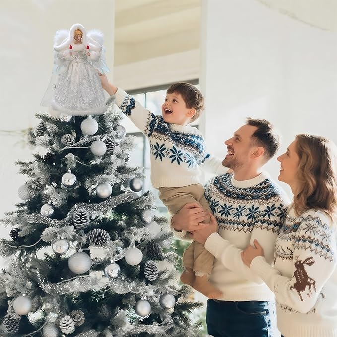 Moving Angel Tree Topper with Lights, 12’’ White, Separately Controlled Flapping Wings and Bright LEDs, 6 On / 18 Off Hours Cycle