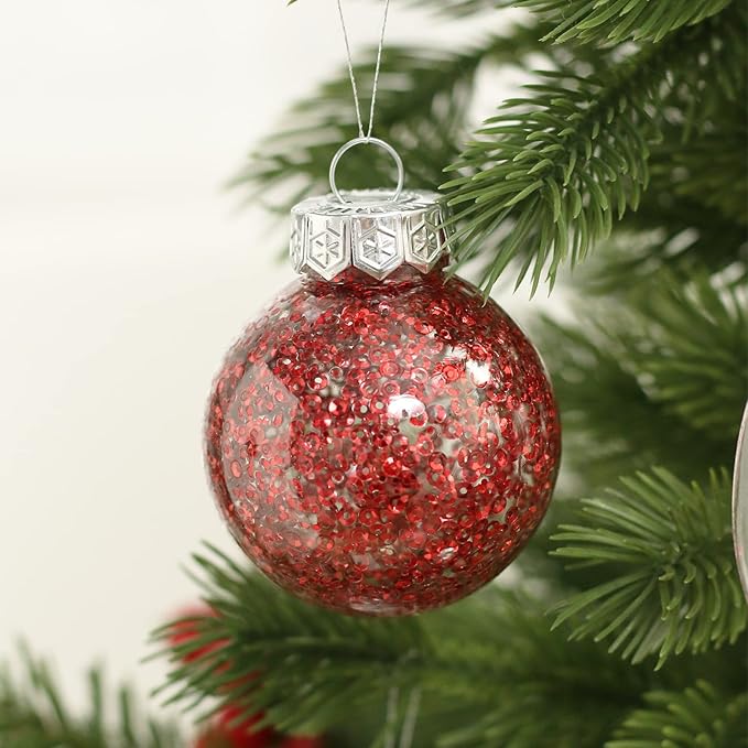 Christmas Ornaments Set, 32Pcs Clear Plastic Shatterproof Christmas Ball Hanging Ornaments for Xmas Tree Decorations, for Indoor Home Thanksgiving Party Holiday Decor - Red.