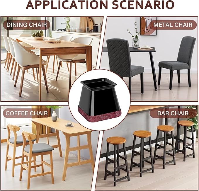 YOZON Chair Leg Floor Protector Chair Leg Protectors for Hardwood Floors Felt Furniture Pads Silicone Caps Anti-Scratch Reduce Noise Black-16 Pcs Square L Fit:1-1/8" ~ 1-9/16" (27-40mm)