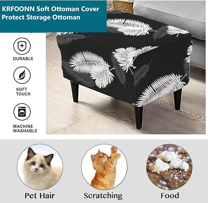 KRFOONN Stretch Ottoman Cover Slipcovers Rectangle Fit Length 27"-35" Footrest Stool Covers Printed Ottoman Cover for Foot Stool Furniture Protector with Non Slip Elastic Bottom, Color 13