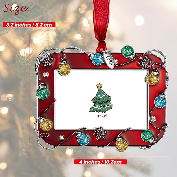 Christmas Tree Hanging Ornaments 2.5 inch Picture Frame Photo Pendant Decoration (Rectangle-Red-25)