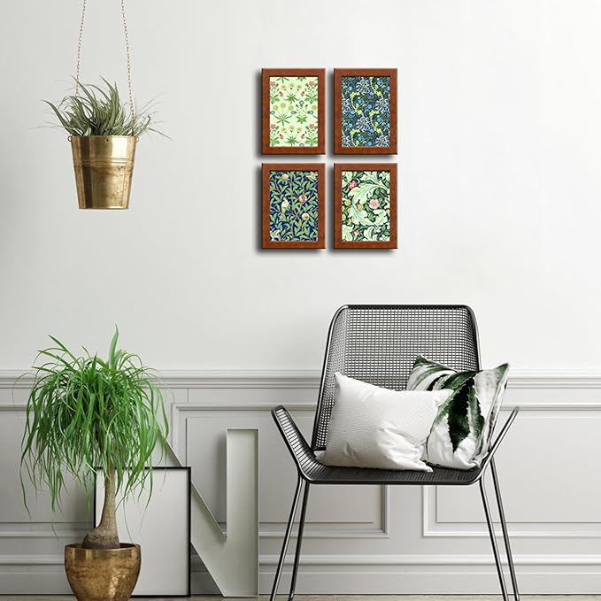 5x7 Picture Frame Set of 4 Made of Solid Wood Photo Frame with Real Glass for Pictures 4x6 with Mat or 5x7 Without Mat, Wall Mount or Tabletop Gallery Photo Frames Brown