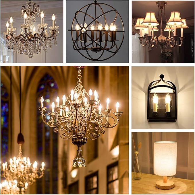 Hizashi E12 Candelabra LED Light Bulb 40 Watt 90+CRI Chandelier Light Bulbs Dimmable, B10 LED Candelabra Bulbs, 4W, 450LM 2700K Soft White, Candle Light Bulbs, UL Listed, 12 Pack