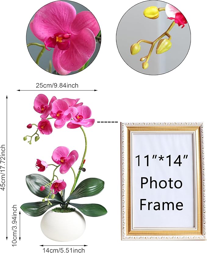 Forlaoers 17" Realistic Small Purple Orchid Faux Flowers Artificial Flower Arrangements with Vase Orchids Fake Plant Decor for Kitchen Table Centerpieces Home Dining Room Desk Decorations Indoor
