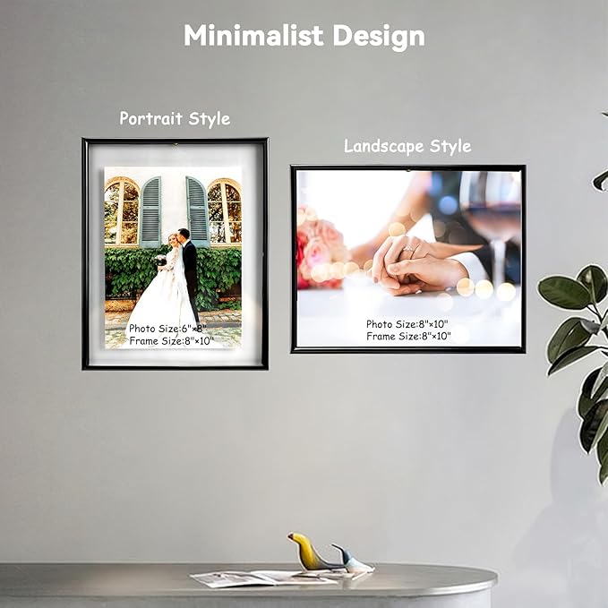 Wall Floating Frame, 8"×10", Black, Wall Mounting or Wall Leaning, For Photo 6×8, 5×7, 4×6, Classy For Thanksgiving, Anniversary, Wedding