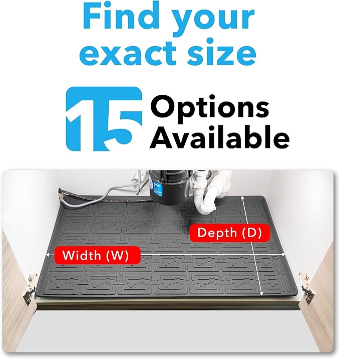 XTREME MATS Waterproof Undersink Mat (Gray 22" 1/4 x 19 1/4) Cabinet Base Liner for Bathroom Vanity Cabinets Catches Leaks Prevents Damage Flexible Driptray