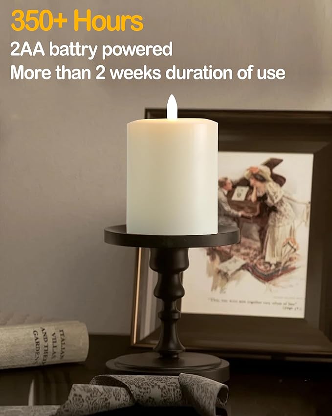 3"x4" Flickering Flameless Candles with Remote Timer, 3" Diameter Ivory Pillar, Real Wax, Set of 3 Large LED Battery Operated Candles for Home, Rustic and Farmhouse Decor (H 4")