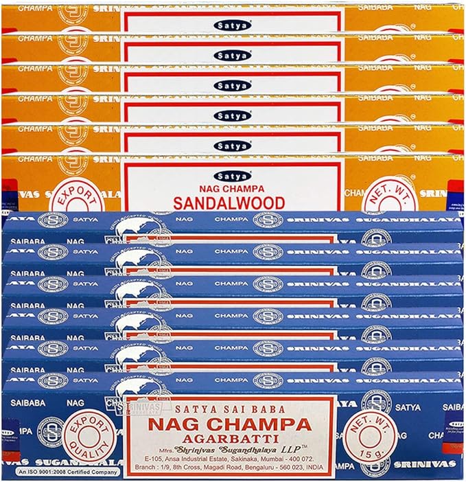 Nag Champa Incense Sticks and Sandalwood Incense Sticks with Incense Holder Bundle for Home Fragrance and Spiritual Décor