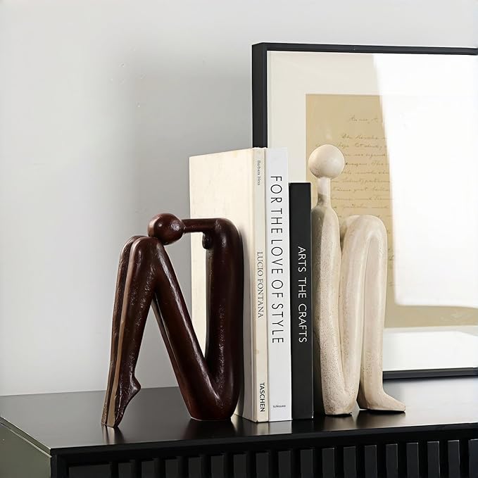Decorative Bookends for Shelves，Bookends for Heavy Books Resinous Thinker Statue,Book Shelf Decor，Modern Creative Office Company Bookends Ornament Decorations