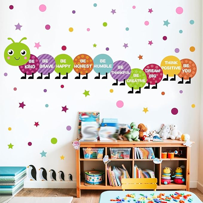Large Kids Nursery Wall Stickers Colorful Motivational Wall Decal Multicolor Polka Dot Walls Vinyl Sticker Be Kind Art Mural Decals for Baby Boys Girls Bedroom Playroom Classroom Decor 20.9" x 102.2"