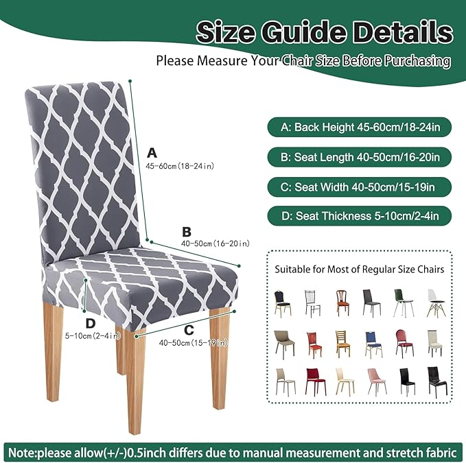Dioxide High Stretch Chair Covers for Dining Chairs, Washable Dining Chair Covers Set of 6, Soft Kitchen Chairs Seat Covers, Parsons Chair Slipcovers Protectors for Home Hotel Restaurant Banquet