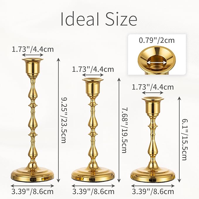 Brass Candlestick Holders Vintage: Gold Taper Candle Holder Metal Candle Sticks Holder Antique Decoration for Dinning Table Mantel Wedding Centerpieces Christmas Party Set of 6