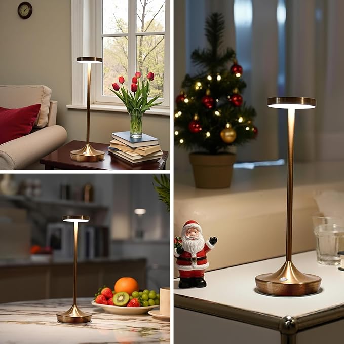 Cordless Table Lamp Rechargeable - 6000mAh LED Battery Operated Table Light - Portable Touch Dimmable Outdoor Waterproof Table Lamps for Patio Restaurant Dining (2 Bronze)