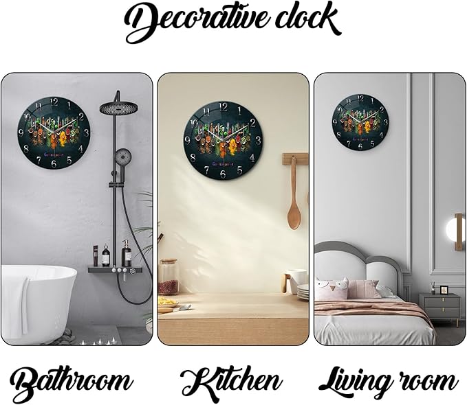 Kitchen Wall Clocks Battery Operated 14 Inches Glass Decorative Clocks for Walls Round Wall Clock Silent Non Ticking