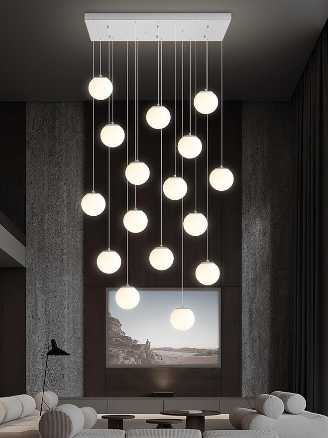 16-Light Gold Chandelier with White Globe Glass Dimmable Ceiling Light Glass Pendant Light for Kitchen Island, Dining Room, Living Room, Entry Hallway