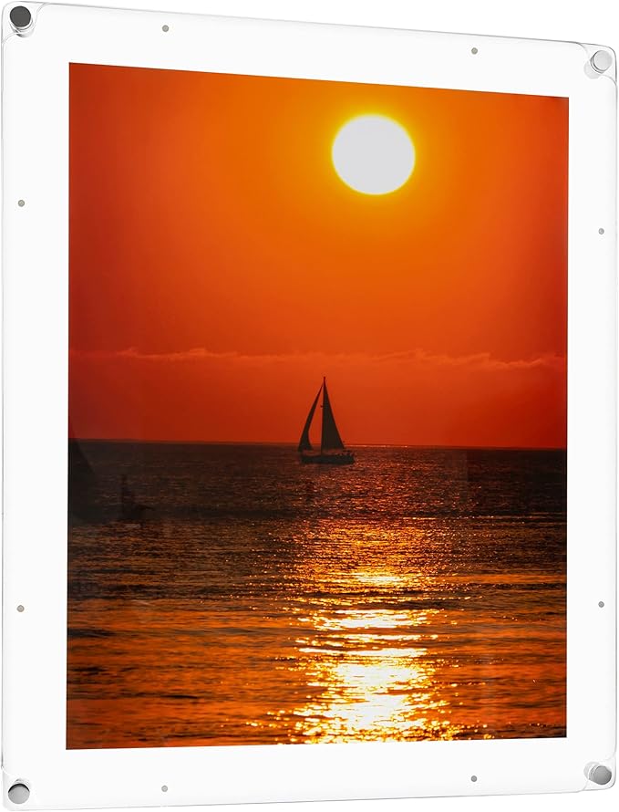 ArtToFrames 12x16 Inch Magnetic Acrylic Frame with Chrome Standoffs for Wall Mounting and Removable Acrylic Front, Full Frame Size is 16x20 Inches (AcrylicMagnet-109-12x16-69-1)