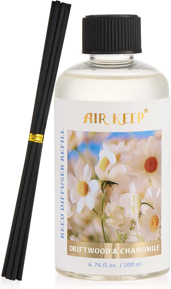 Airkeep Reed Diffuser Oil Refill with Diffuser Sticks, 6.76 Fl Oz(200ml) Chamomile Wood Scented Oils, Aroma Therapy, Home Fragrance & Air Freshener, Office Décor, Decoration