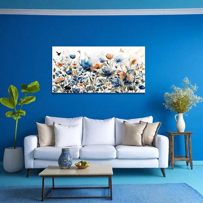 KZKU Watercolors Floral Canvas Wall Art Prints for Home Decor Living Room Dining Room Bedroom Office Wall Decor Multicolored Flowers Canvas Artwork Size：20x40inch