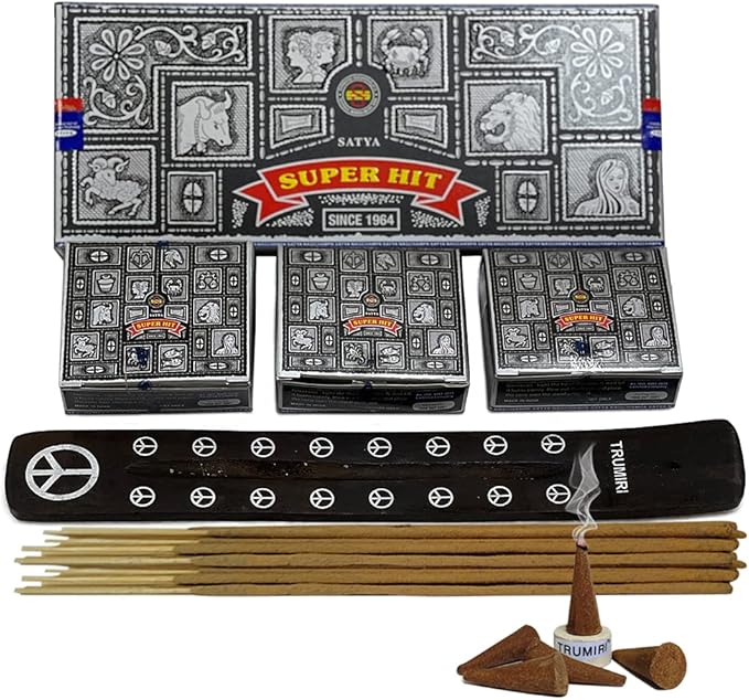 Super Hit Incense Sticks And Cones Variety Pack With Burner Holder Bundle From Satya Incense 100g Trumiri For Smudging And Aroma