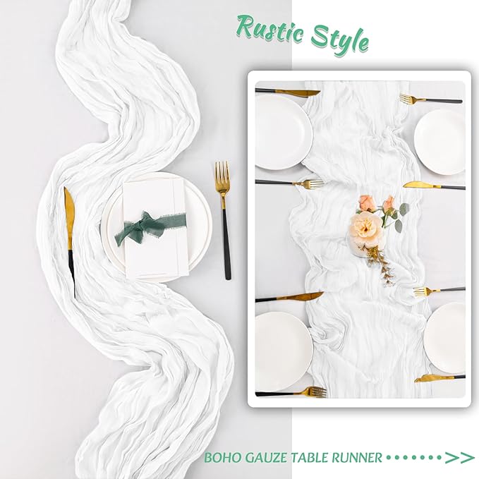 10 Pack White Cheesecloth Table Runner,10FT/120 Inch Boho Gauze Fabric Table Runner,Rustic Sheer White Cheese Cloth Runner Bulk for Wedding,Bridal Baby Shower,Christmas Party,Holiday Home Table Decor